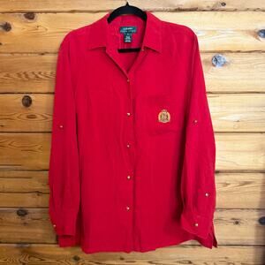 Vintage Lauren Ralph Lauren Womens Top Size 1X 100% Silk Blouse Royal Crest
